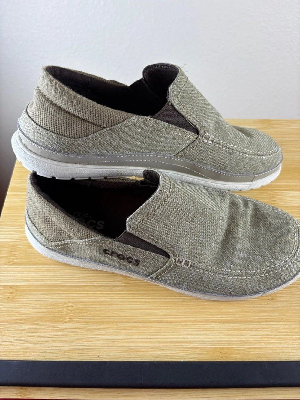 CROCS Men's Light Beige Canvas Slip-On Loafers Size M8